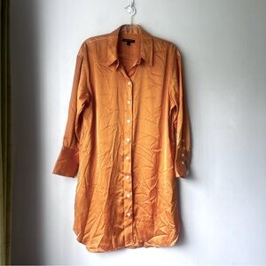 Banana Republic Gold Satin Button Front Shirt Dress L
